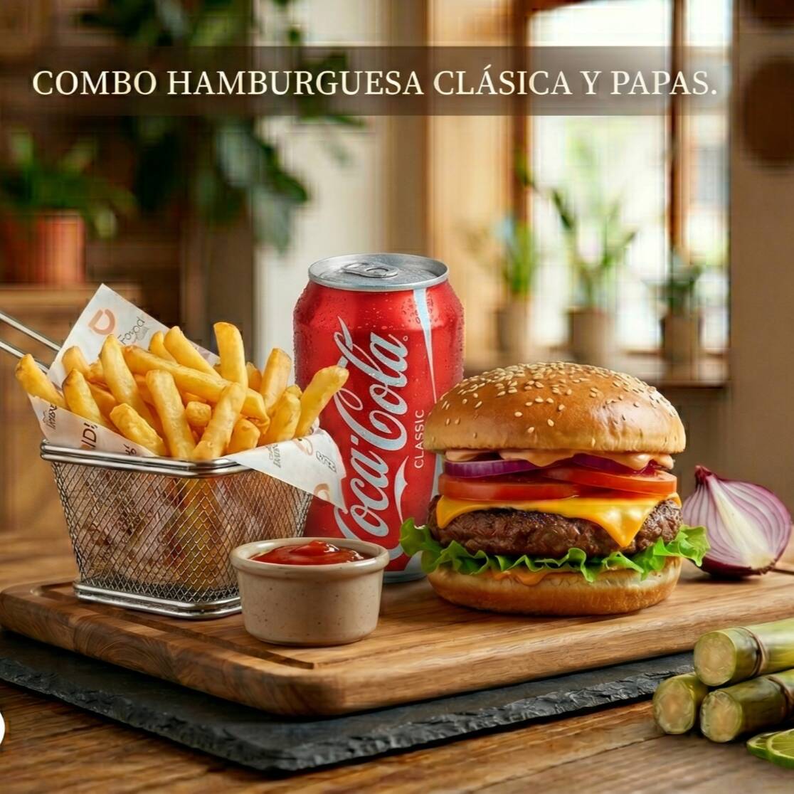 Combo 1 Hamburguesa clásica + Papas + Bebida