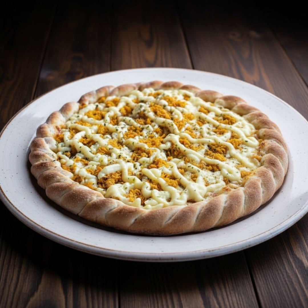 Deliciosa pizza grande (8 pedaços) com borda recheada grátis de Catupiry ou cheddar à sua escolha.