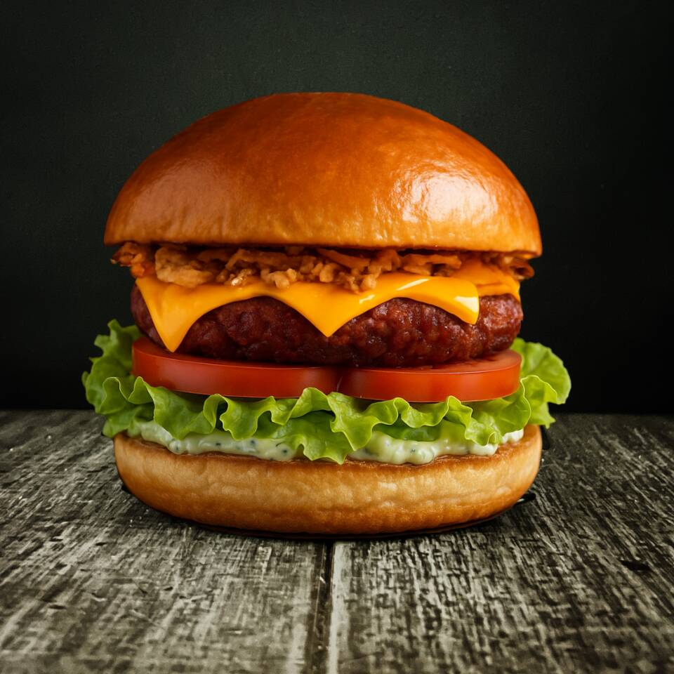 Carne Veggie elaborada somente com ingredientes naturais, com Queijo Prato (Contém leite), Maionese Ervas Frescas (Contém Leite), Alface americana, tomate e cebola crocante empanada no pão Brioche Artesanal fresquinho! Feito em chapa sem adição de gordura. Tags: Hambúrguer; Burguer; Burger; Hambúrguer Vegetariano; Veggie