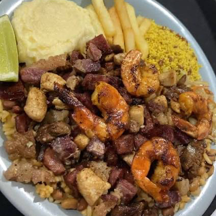 (5 Unidades De Camarão) Acompanhamentos: Baião de dois, salada, tropeiro,