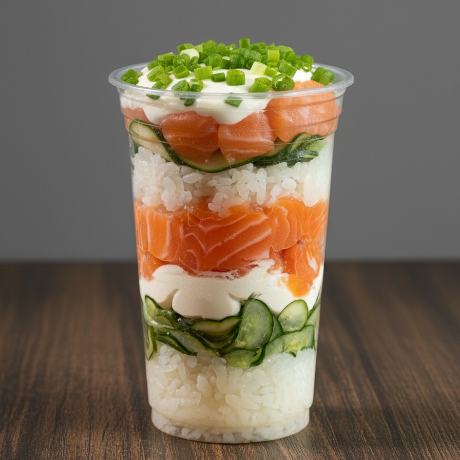 300gm arroz japonês sunomono crean chesse salmão e cebolinha