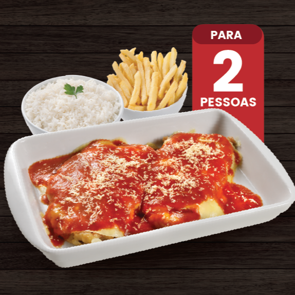 Para 2 Pessoas: 2 Parmegianas de Frango, Arroz e Fritas