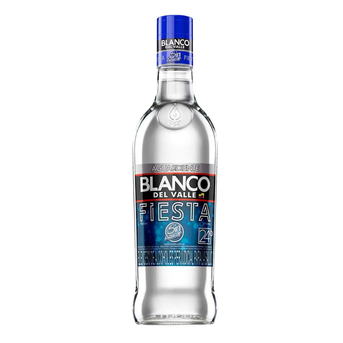 Botella de aguardiente tapa azul