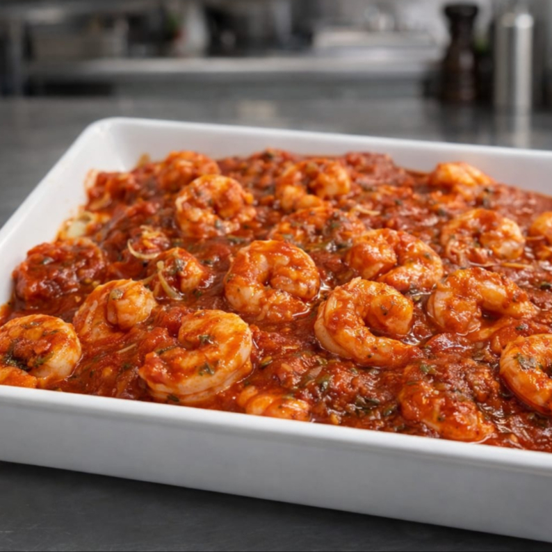 Apresentando o 'Camarão Provençal', uma seleção refinada para duas pessoas. Delicie-se com camarões cuidadosamente preparados, envolvidos em um autêntico molho pomodoro pelati, realçado pelo aroma encantador das ervas de Provence. Este prato é harmoniosamente acompanhado por um espaguete ao irresistível molho Alfredo, feito à base de creme de leite, e finalizado com um toque suave do sofisticado limão siciliano. Uma experiência culinária inigualável que combina perfeitamente os sabores do mar com a tradicional cozinha italiana.