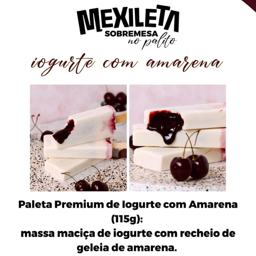 Massa Maciça de iogurte com recheio de creme de amarena. 115g - Mexileta