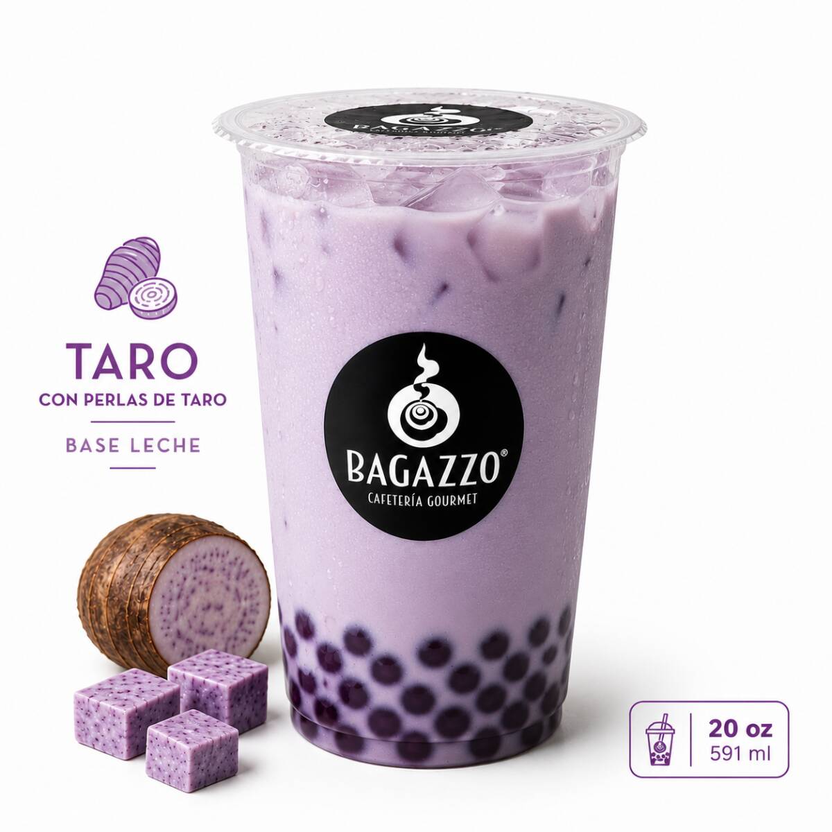 Taro Latte Frío Perlas