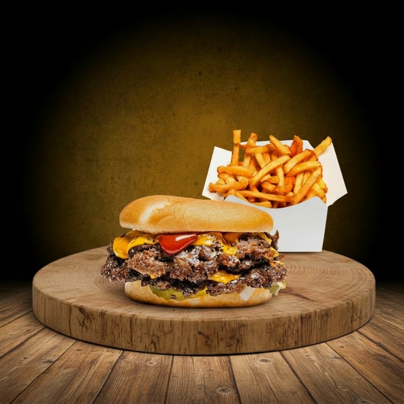 Double Smash Grilled Burger + Papas