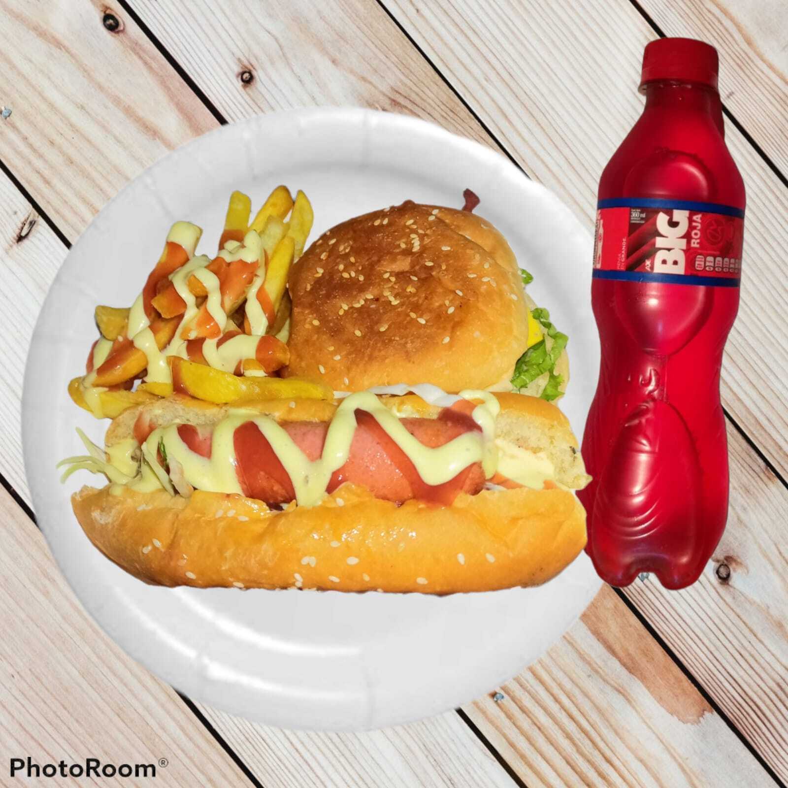 4# Hamburguesa +Perro Caliente+Papas+gaseosa250ml