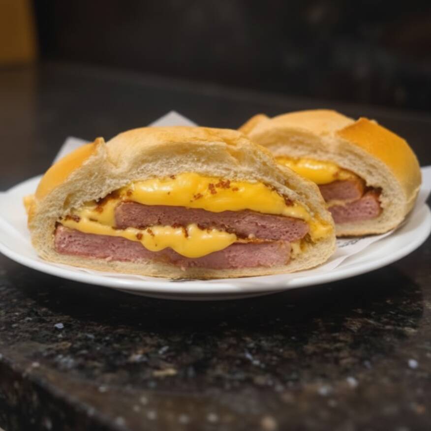 Pão francês, calabresa e queijo