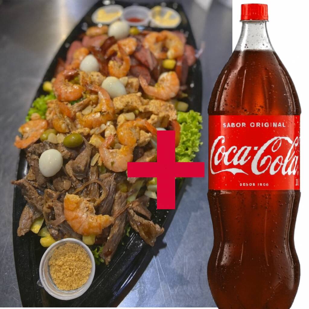 Apresentamos nosso Combo 'Barca Tripla: Maminha, Camarão e Fritas + Coca-Cola 1lt'. Um verdadeiro banquete que combina a tenra e suculenta maminha, preparada nos mínimos detalhes pelos nossos mestres churrasqueiros, com o sabor irresistível do camarão cuidadosamente selecionado. Acompanha ainda uma generosa porção de batatas fritas, crocantes por fora e macias por dentro, e uma refrescante Coca-Cola de 1 litro para completar essa experiência gastronômica. Perfeito para quem aprecia a fusão perfeita entre terra e mar em um só prato!