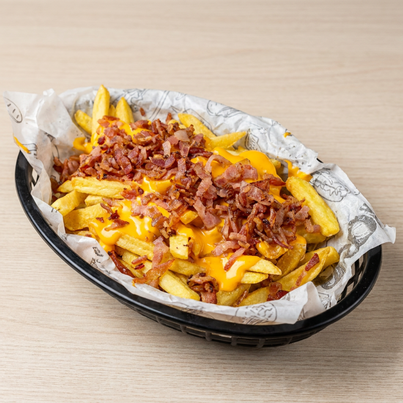 Batata palito com chedda e bacon
