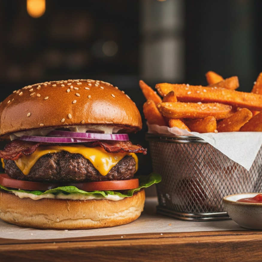 01 hambúrguer artesanal e 01 porcão de batata.