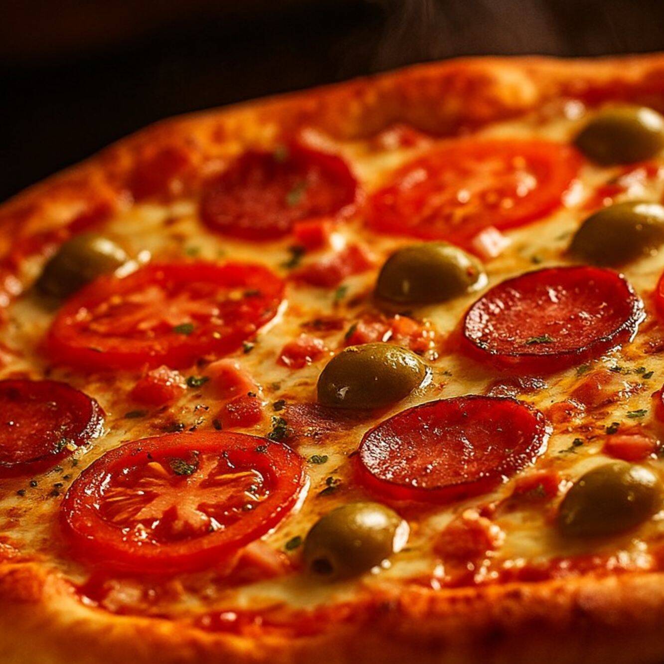 Pepperoni,mussarela, Catupiry. Orégano e azeitonas