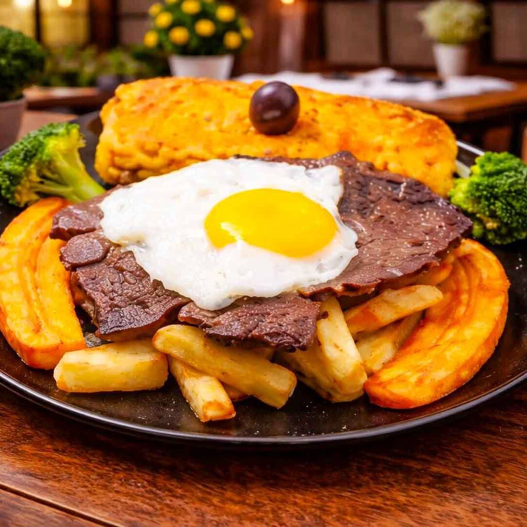 Tacu Tacu con Bistec a Lo Pobre