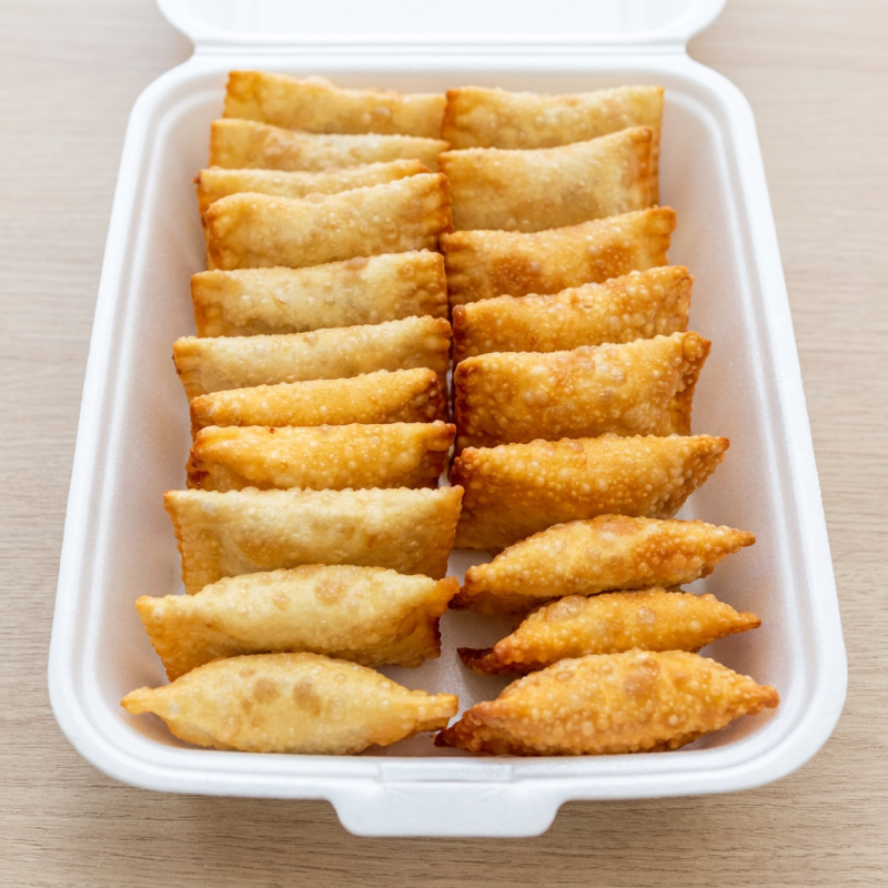 Porção de mini pastéis sortidos nos sabores: Carne, queijo, frango e pizza. 18 unidades