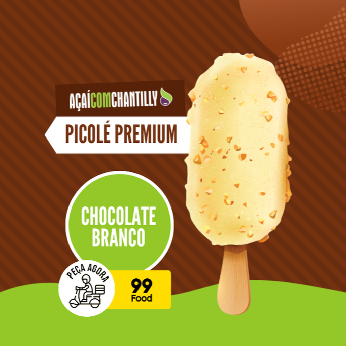 Picolé premium de chocolate branco recheado com chocolate branco!