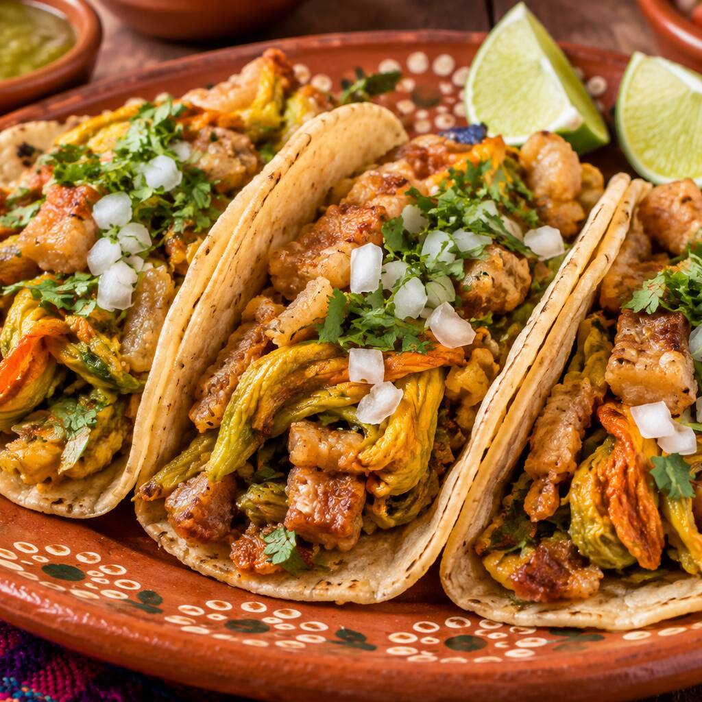 Taco de Flor de Calabaza con Chicharrón