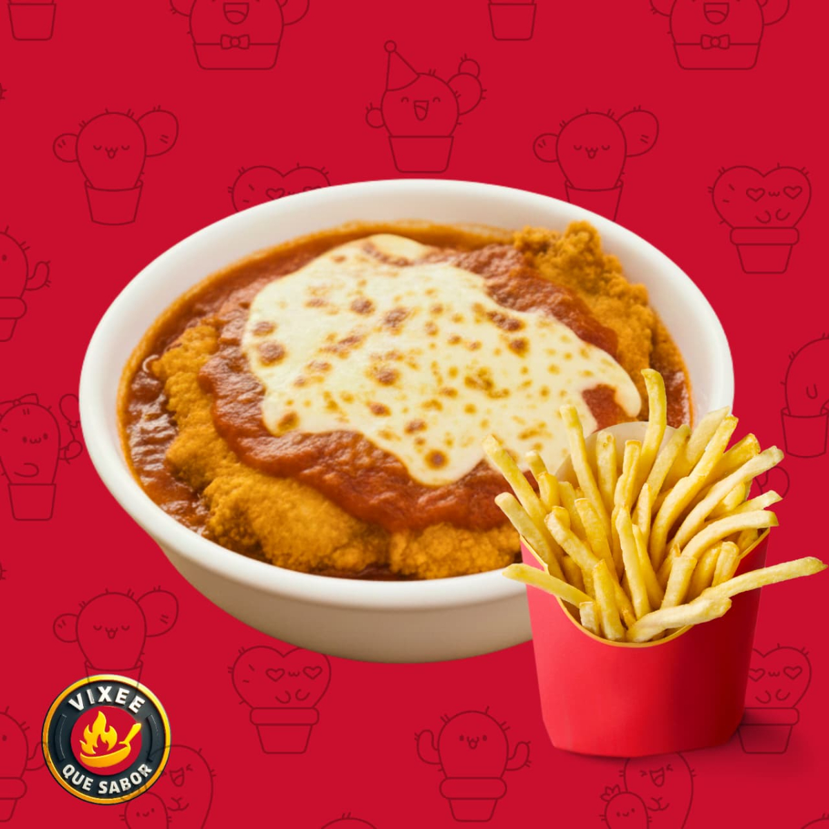 Parmegiana de frango com porção de fritas