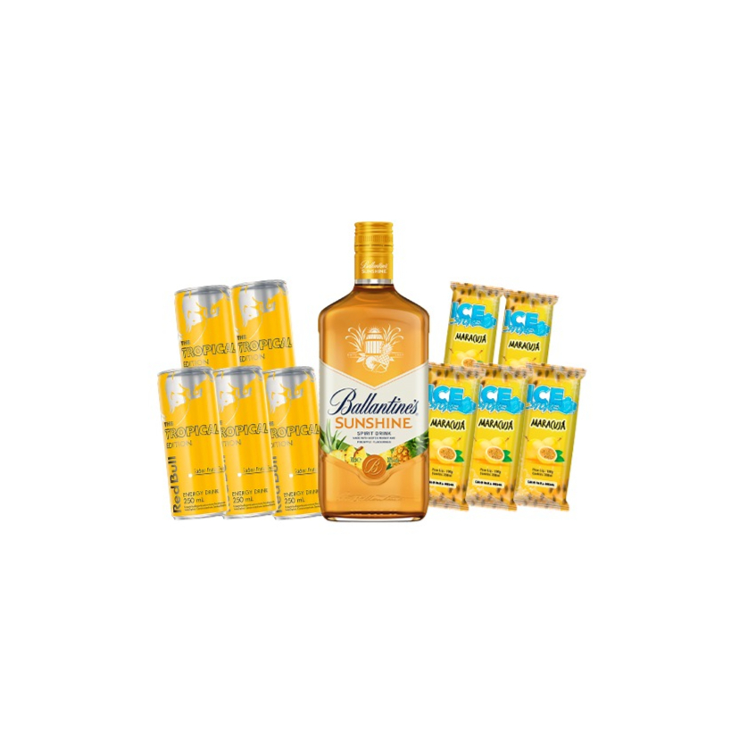 1 BALLANTINES SUNSHINE 700ml / 5 RED BULL TROPICAL 269ml / 5 ICE STONE MARACUJA