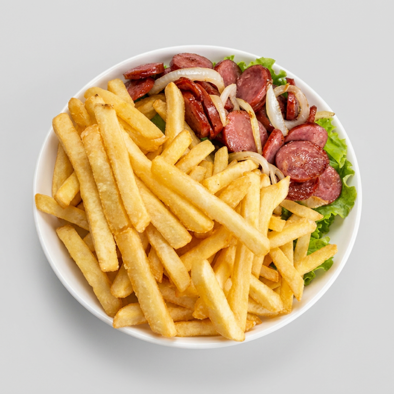 Arroz, feijão, macarrão e Farofa.