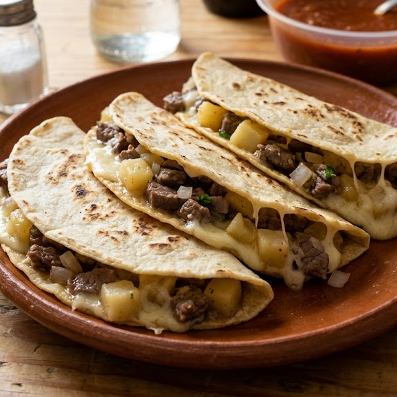Quesadillas de Maíz Bistec con Papas