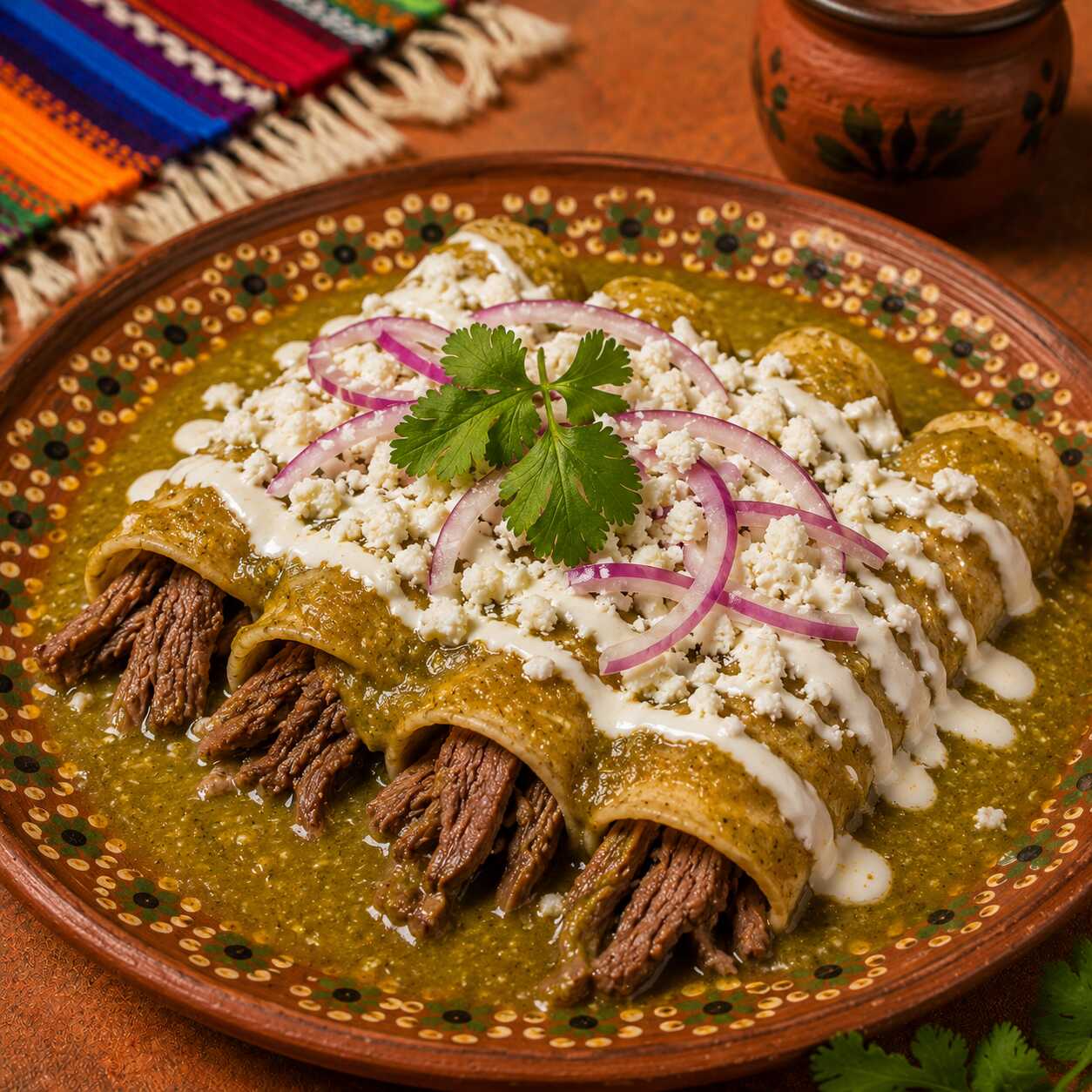 Enchiladas de Arrachera en Salsa Verde