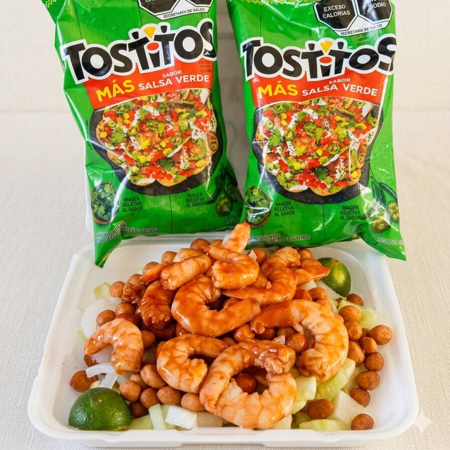 Tostilocos con Camaron Cocido 🌶️🦐