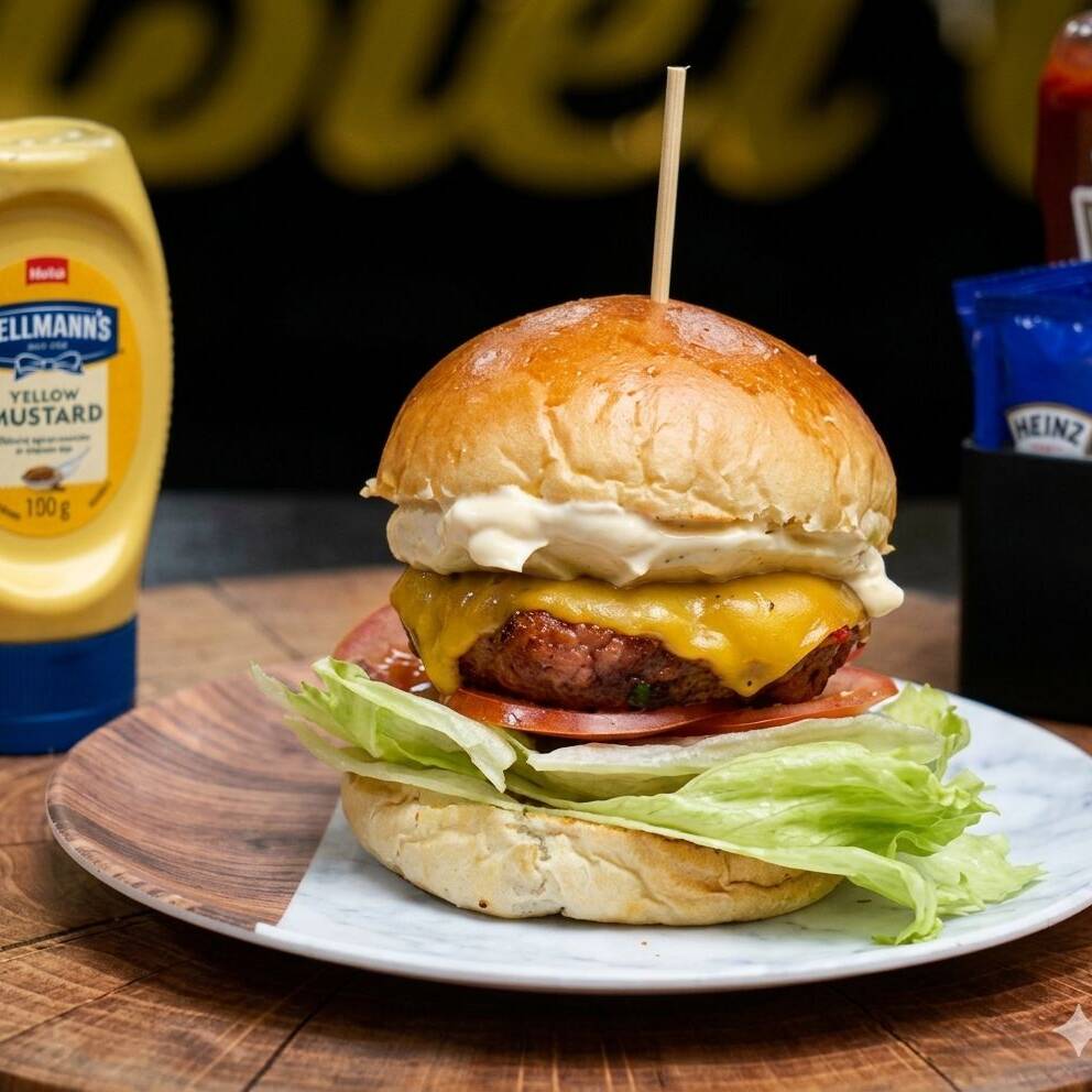 pão de leite, carne 160g leve de linguiça apimentada, queijo prato, alface, tomate fresco e molho de maionese.