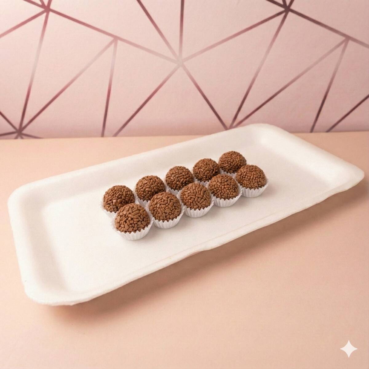 Por que escolher um só se você pode ter todos? Nossa caixinha vem com 10 unidades de docinhos artesanais fresquinhos, enrolados com carinho. Um mix perfeito dos nossos melhores sabores: Brigadeiro clássico, Leite cremoso, Morango (bicho de pé), Amendoim e Beijinho de coco. A dose certa de doçura para o seu dia!