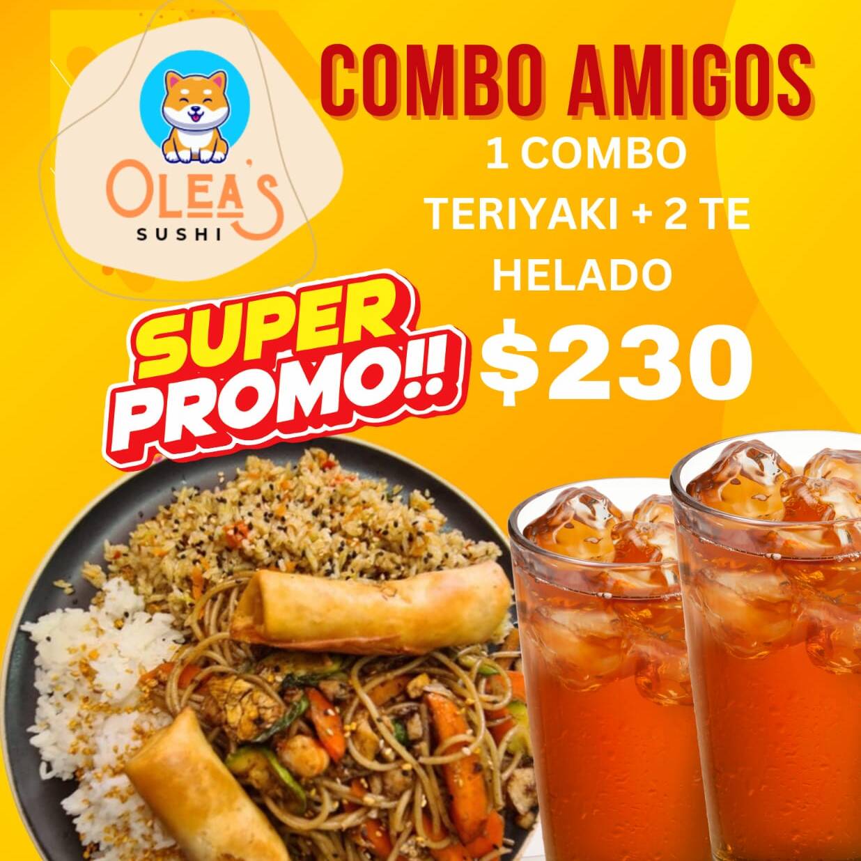 combo amigos 1 teriyaki 2 rollitos primavera y 2 t