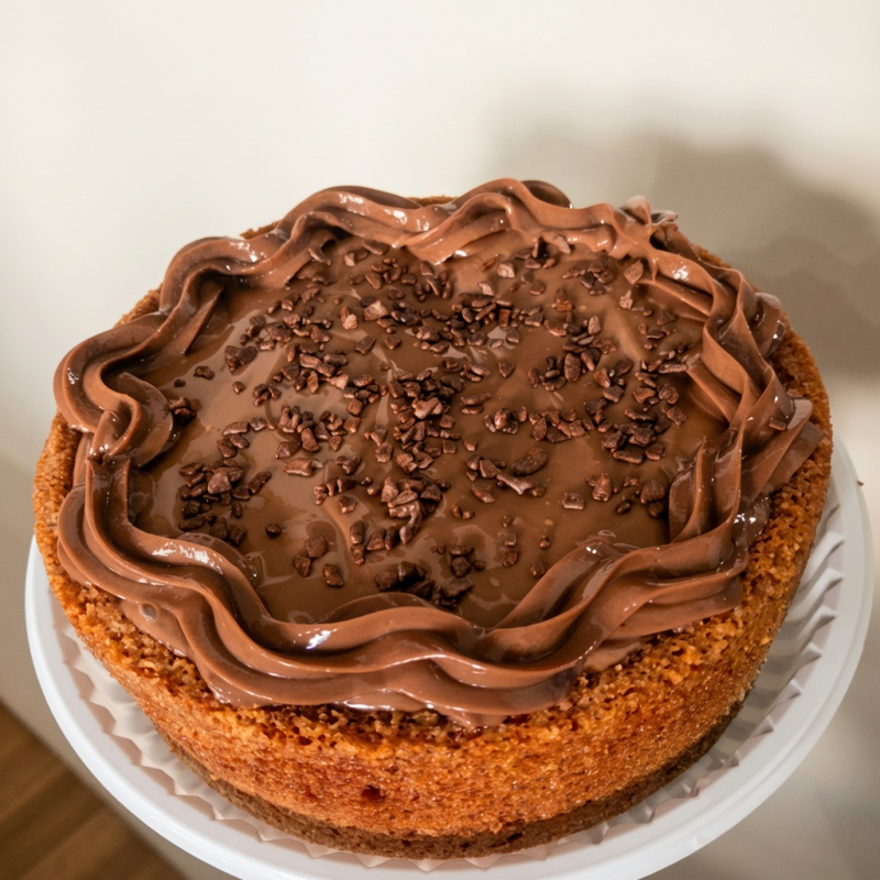 Massa fofinha de chocolate com cobertura de chocolate por cima.( aprox.750g, serve 5 pessoas)