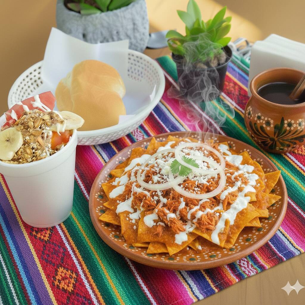 Chilaquiles con Cochinita + Fruta + Café