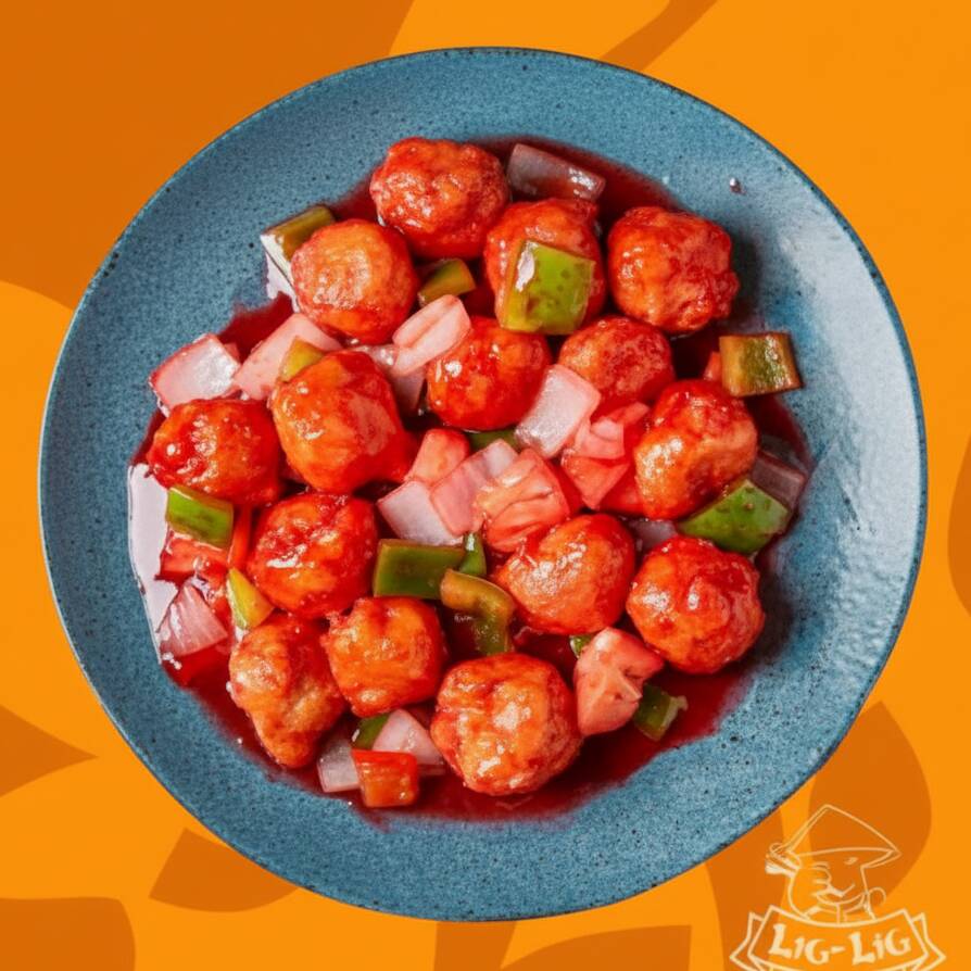 Cubos suculentos de frango empanados e fritos combinados com pimentões, cebola e pedaços de abacaxi ao molho agridoce. Preparado no wok chinês de forma artesanal com ingredientes frescos.