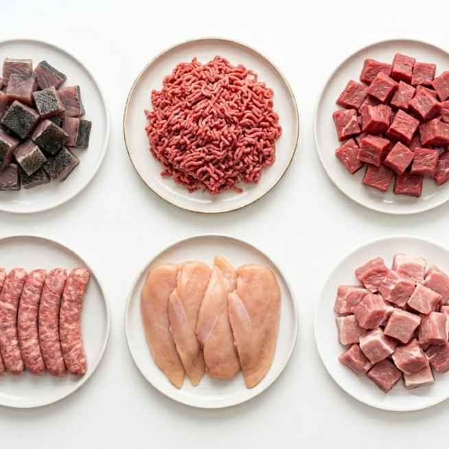 - 500 gr Cascudo
- 500 gr Carne moída
- 500 gr Carne de cozinhar (acém)
- 500 gr Pernil fatiado
- 500 gr Salsicha
- 500 gr Bife de filé de peito
- 500 gr Pernil em cubos
- 01 Kg Coxa de frango