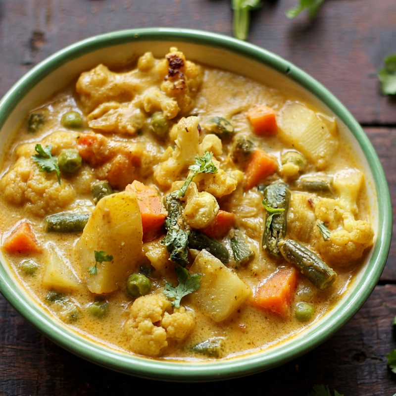 Prato a base de legumes, leite curry indiano