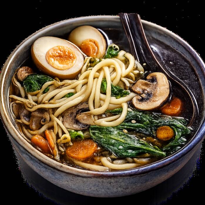 Misso udon tradicional tem o mesmo preparo do misso lamen tradicional. A diferença é que a massa utilizada é do udon, mais macia e grossa. O caldo é a base de galinha e leva pasta de misso, ovos com gema cremosa, legumes refogados e tyashu. Muito saboroso. Imagem ilustrativa
