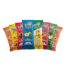 Gelo de coco, maracujá, melancia, morango c/ pêssego, maça verde