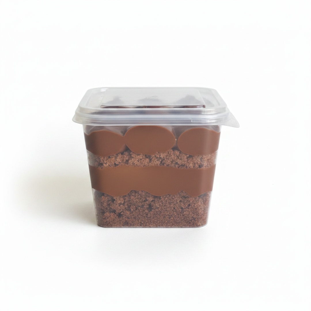 massa de chocolate com recheio de brigadeiro e glanulado. 250ml