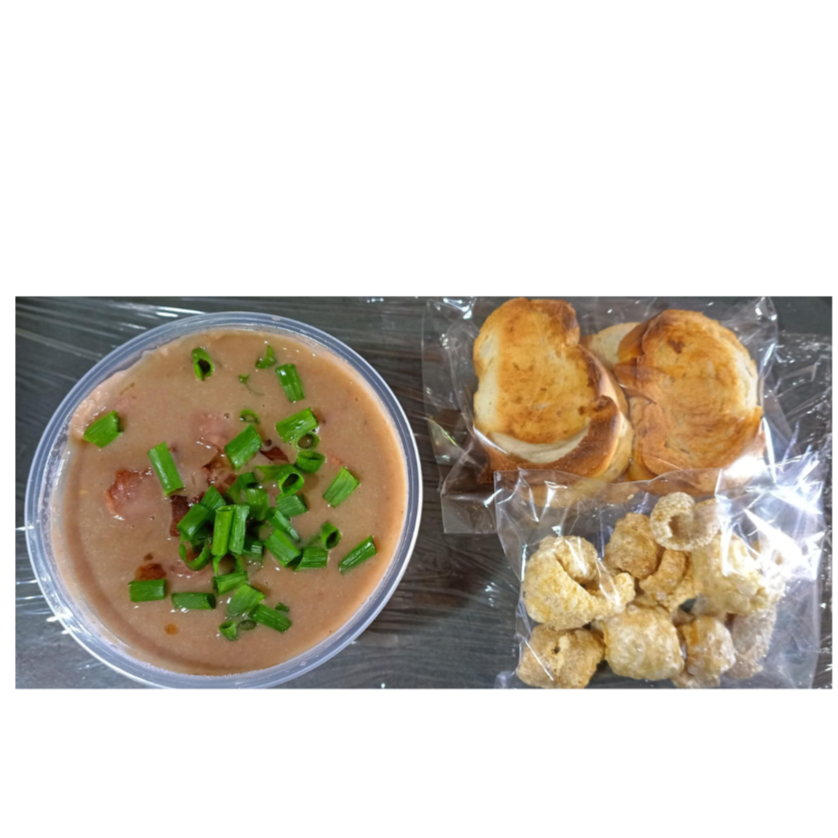 Caldo de Feijão - Bacon Defumado - Calabresa e Cebolinhas.
Acompanha Torresmo e Torradas Enviados Separadamente.