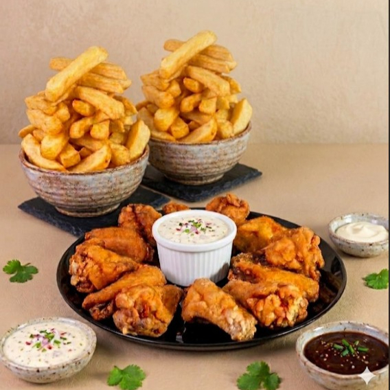 12 Alitas y Papas Fritas