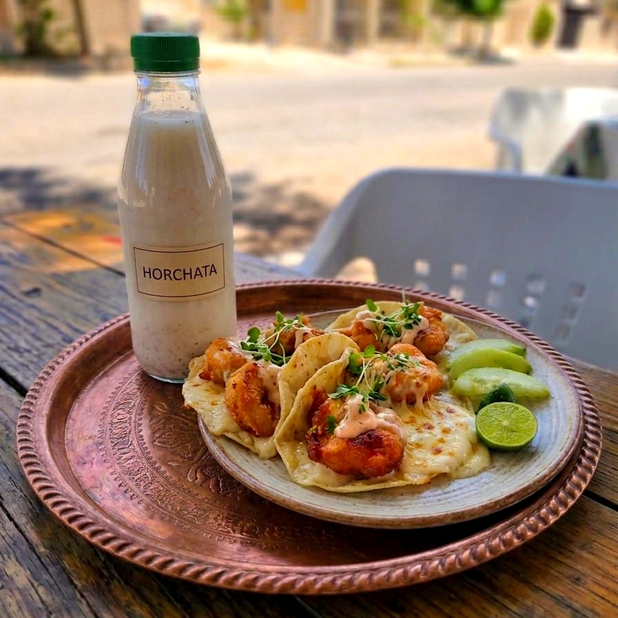 2 Quesadillas de Camaron y Agua de Horchata