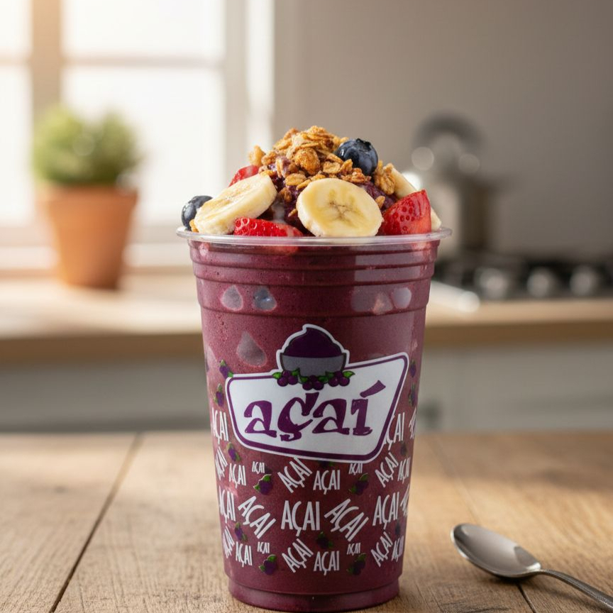 Delicioso açai natural 100% da fruta com acompanhamentos a sua escolha!