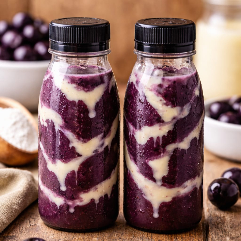 Duas garrafinhas de 300ml recheadas com açaí cremoso,bem geladinho.