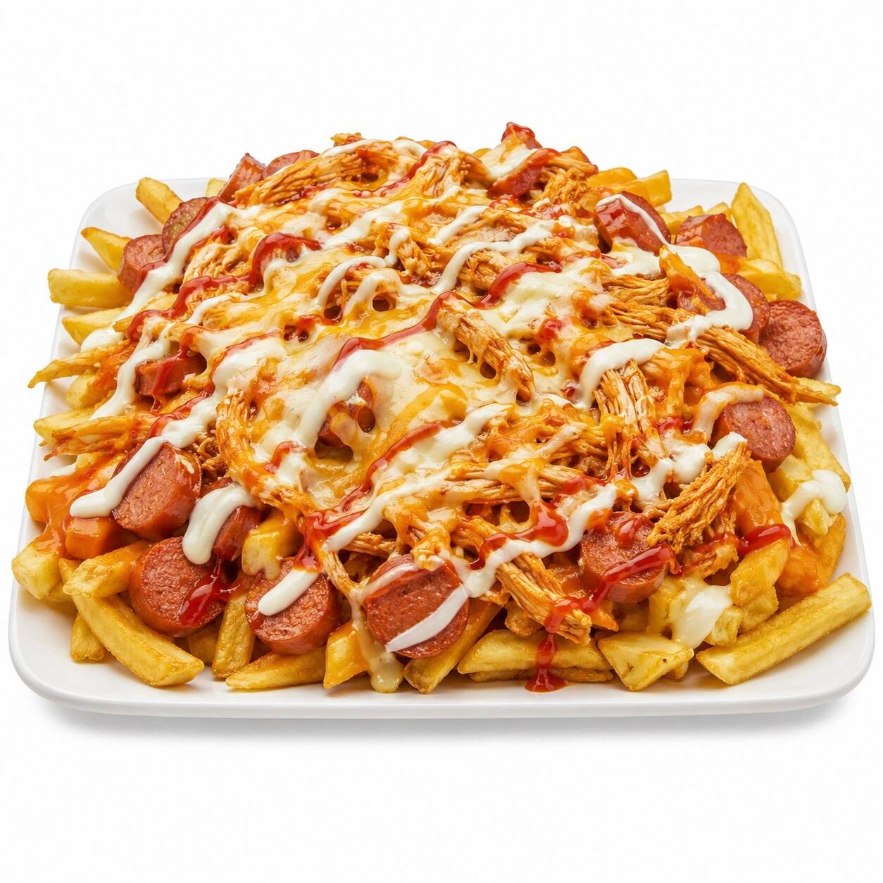Salchipapa con Pollo Mechado