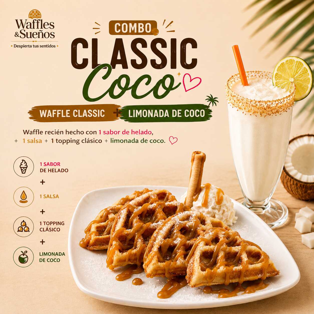 WAFFLE CLASSIC + Limonada de Coco