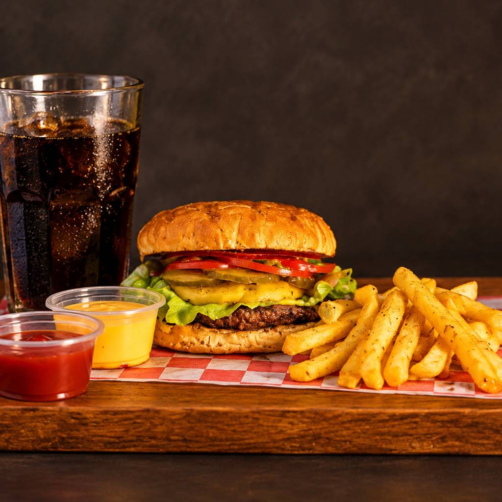 Hamburguesa con Piña y Papas