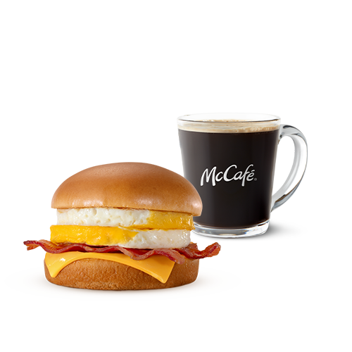 Aquele gostinho de café da manhã, agora ainda mais especial, com ovos em dose dupla, queijo e bacon que você só encontra no Méqui com uma bebida de sua preferência.