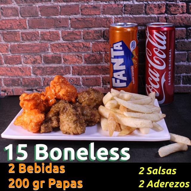 COMBO BONELESS DE 15 PIEZAS, PAPAS A LA FRANCESA (200G), 2 REFRE