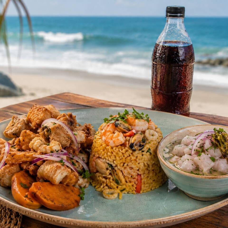 Ceviche+Chicharron Mixto+Arroz C Mariscos+Gaseosa