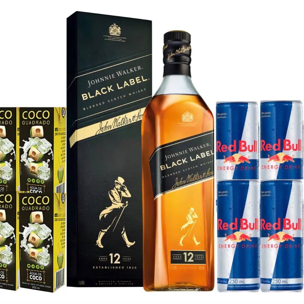 Garrafa de Whisky 1L
4 gelo de coco
4 red bull
